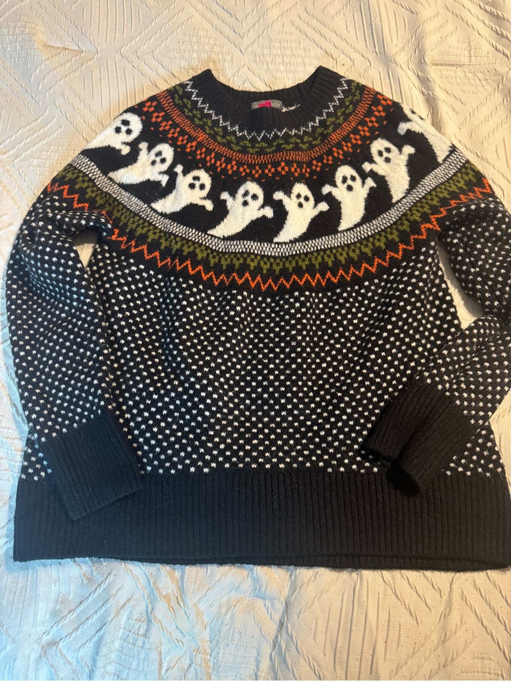 Black Ghost Pattern Crewneck Sweater - Vince Camuto